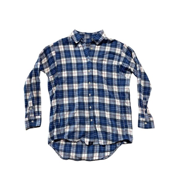 Women's Lauren James Boyfriend Flannel button up shirt. Blue Plaid. Size Small. - Picture 1 of 5